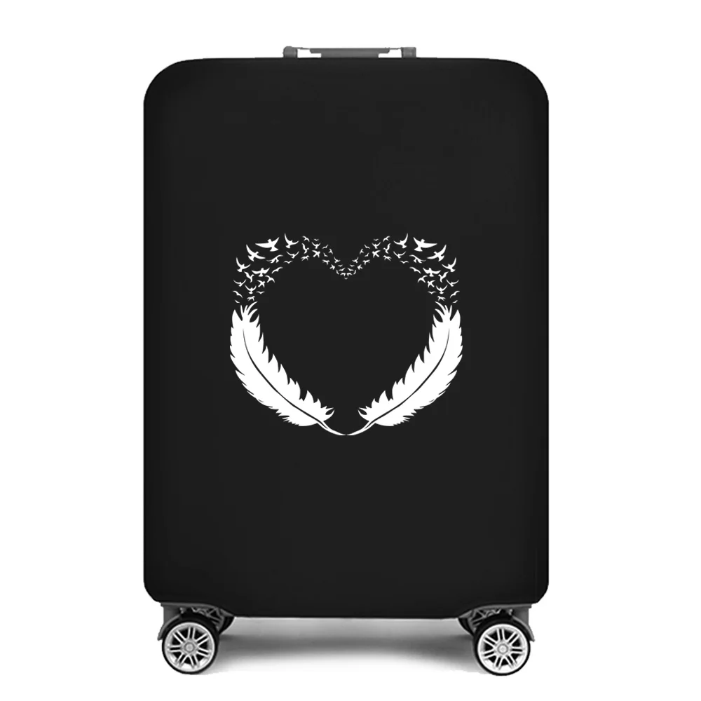 Luggage Cover Apply 18-32 Inch Suitcase Protective Covers Travel Accessories Feather Print Baggage Black Elastic Dust Case Cover