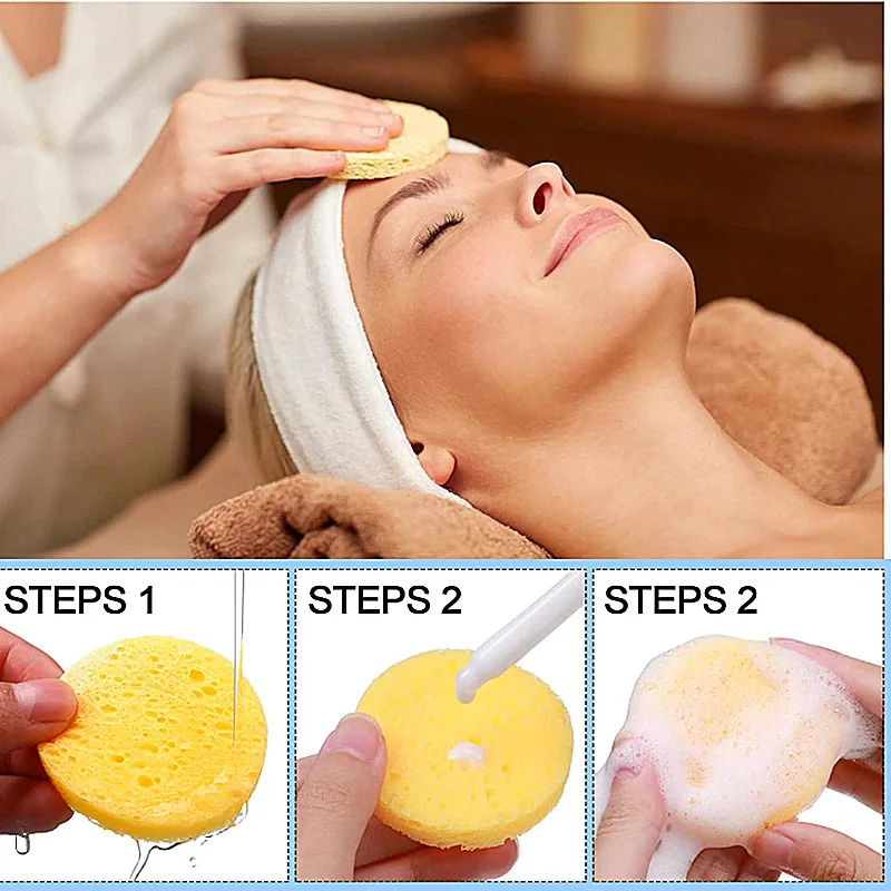 Face Round Makeup Remover Tool Natural Wood Pulp Sponge Cellulose Compress Cosmetic Puff Facial Washing Sponge Beauty Tool