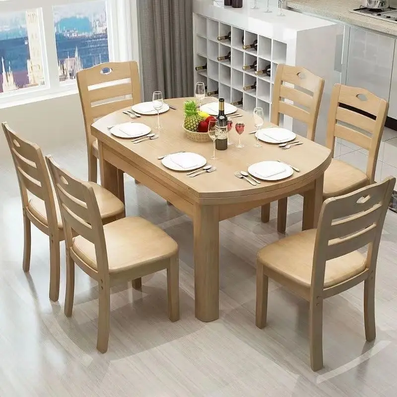 

Dining table and chair combination, modern simple rectangle, eating solid wood, small apartment household round