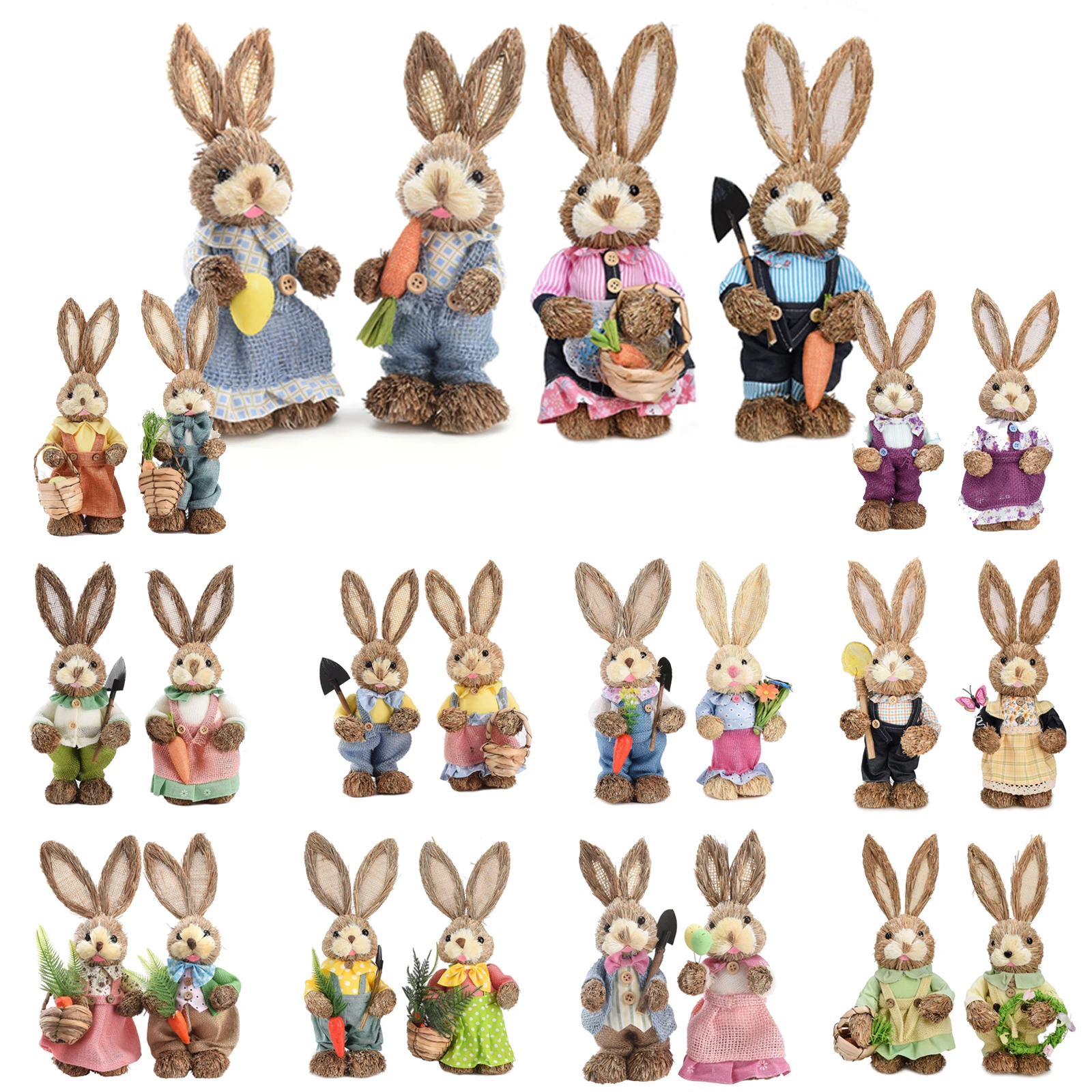 

2PCS 23/35CM Straw Bunny Easter Decor Simulation Cute Rabbit Ornament Home Festival Party Window Decoration Props Children Gift