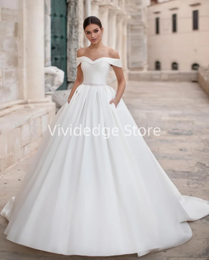 

Customized Elegant White Women's Strapless Bridal Gowns 2025 Luxury Satin Wedding Dresses A-Line Dresses vestido de casamento