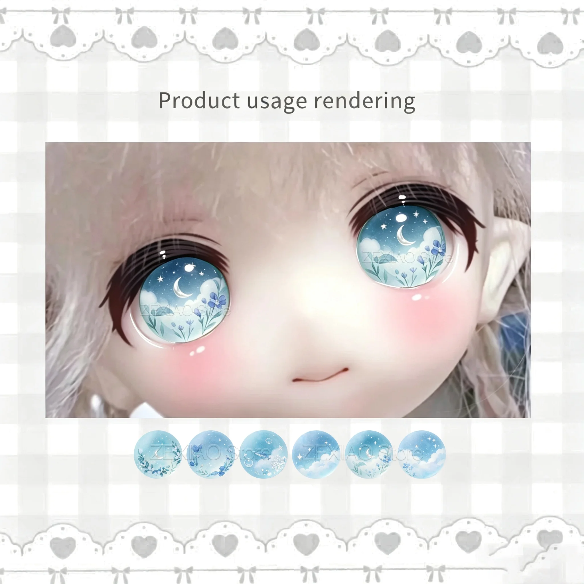 6Pairs/Bag Blythe Doll Pupil Eyes Chips Cute Animal Flower Cloud Moon Pattern Eye Glass Cabochon DIY Toy Doll Eye Craft MS009