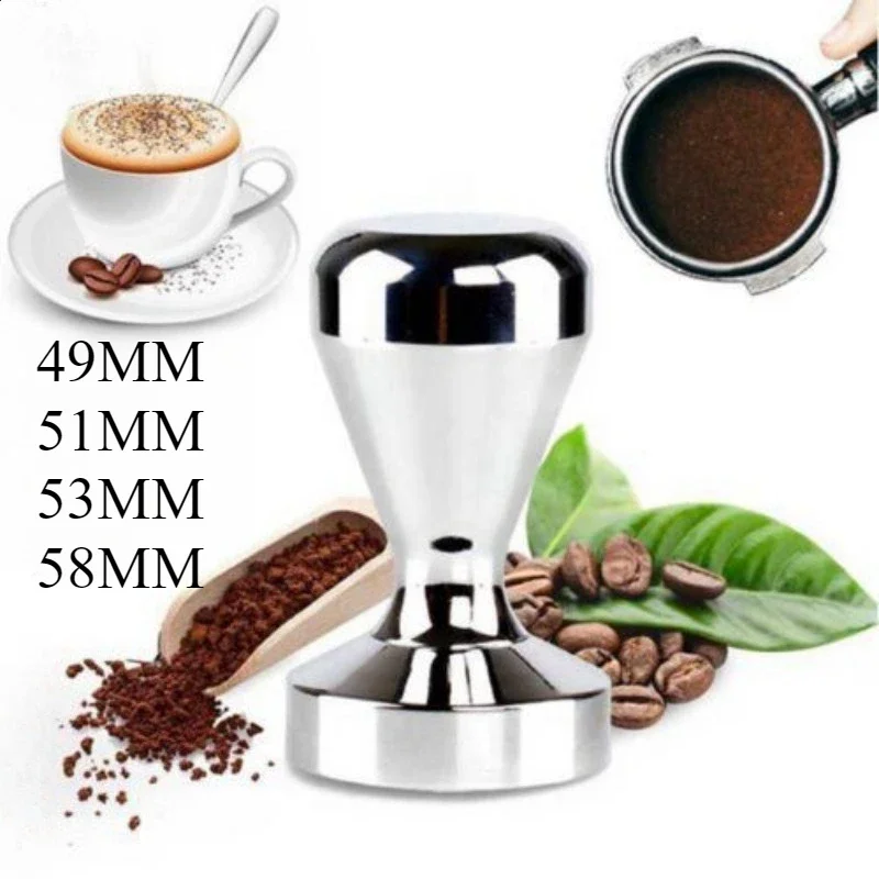 49/51/53/58MM Silver Espresso Tamper Stainless Steel Coffee Tamper Flat Bottom Calibrated Coffee Tamper Espresso Maker Accessory