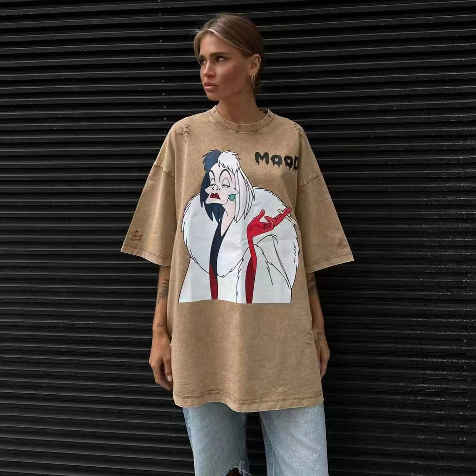 2024 New Clothes For Women Cartoon Graphic Print T-shirt For Girls Streetwear Harajuku Short Sleeve Tee Oversized Casual Top