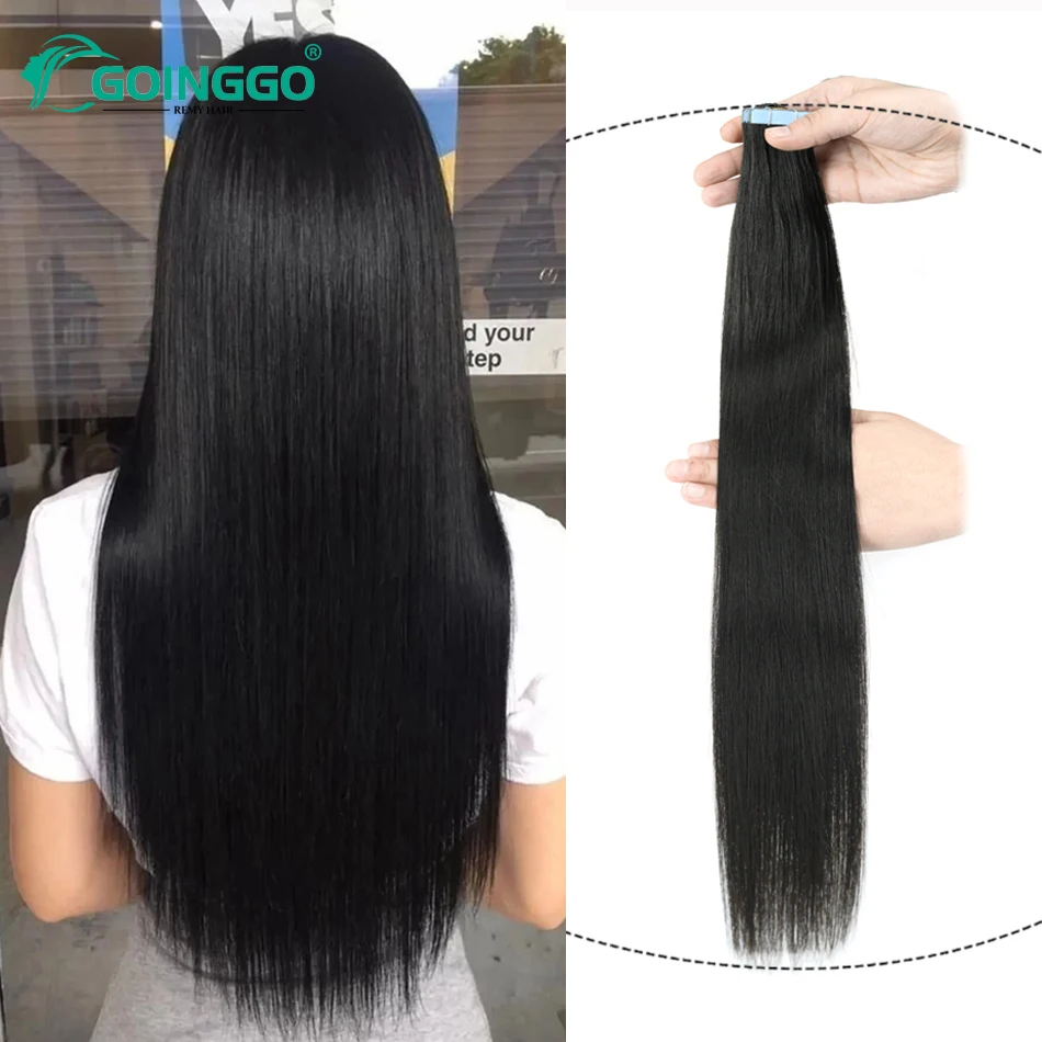 

Лента в прямых наращивании человеческих волос Натуральная черная 1B Off Black Клейкая лента Ins от натурального человеческого салона Качество 12-26 дюймов