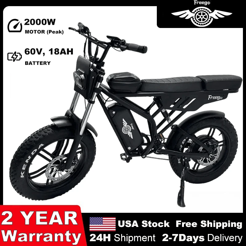 

Электрический мотоцикл Freego F2 Pro Max 2000 Вт E велосипед 20 x 4,0 Fat Tires Электрический велосипед Максимальная скорость 34MPH Ebike Гарантия 1 год