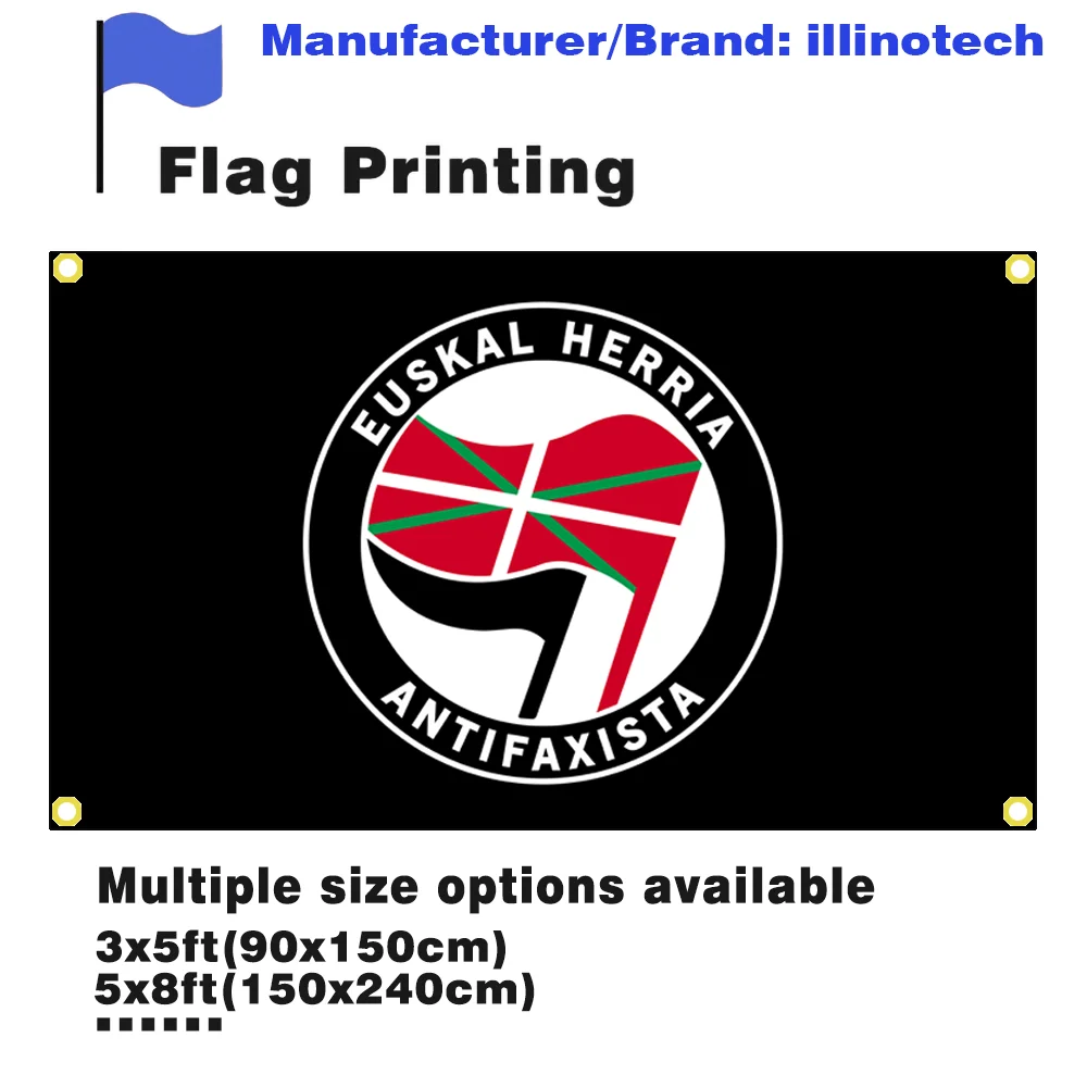 FLAGDOM 90X150CM Bandera De Acción Antifascista Bandera Anti-racismo Para Decoración Euskal Herria Antifaxista