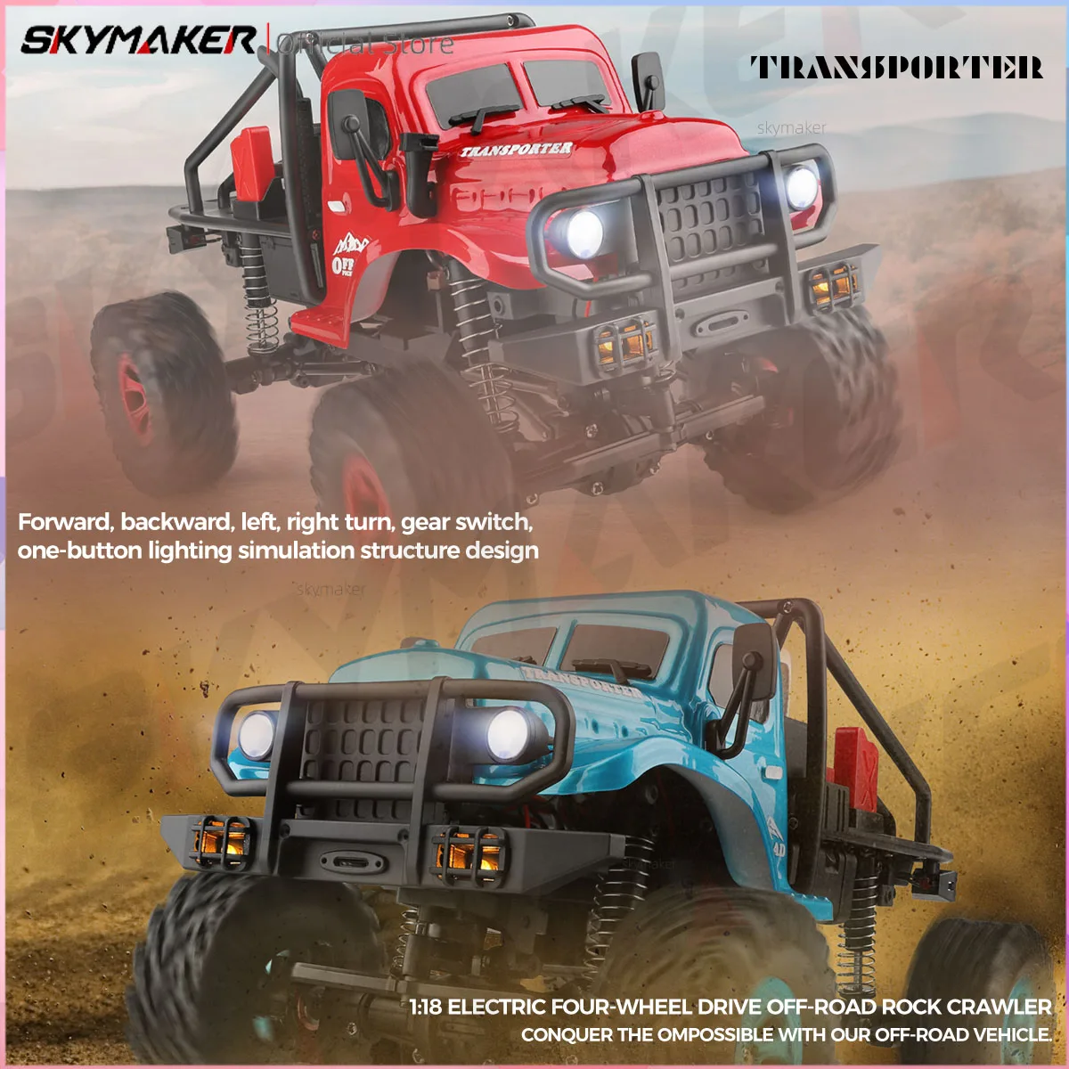 Wltoys 1/18 Mini RC Car 184020 2.4G With LED Lights 4WD Off-Road Electric Crawler Vehicle Remote Control Truck Toy for Children