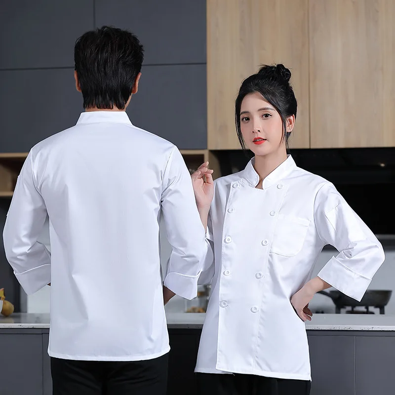 Chef Overalls Men's and Women's Long Sleeves Summer White Chef Uniform Workwear Hotel Kitchen ClothesLOGO