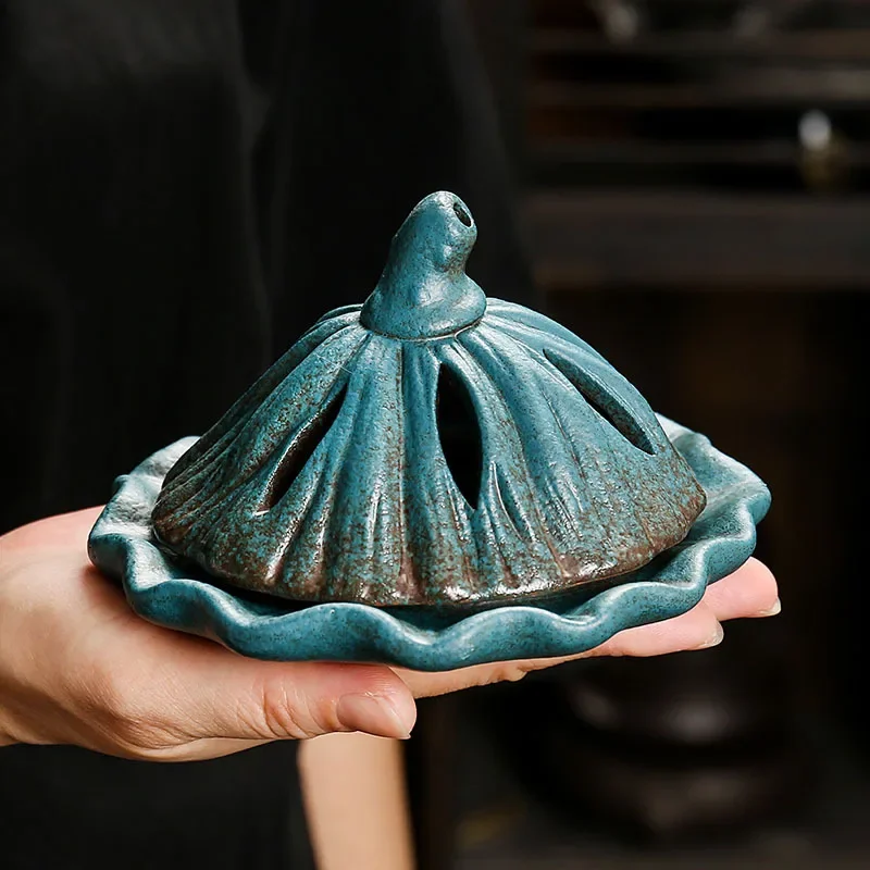 

Lotus pod incense burner ceramic plate lotus ornament creative Chinese home decoration household indoor aromatherapy container