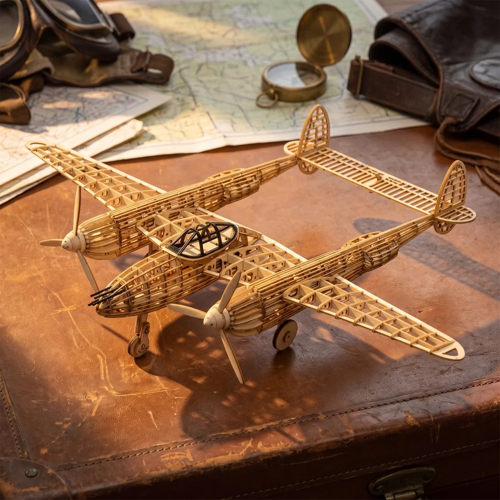 P-38 Lightning Balsa Wood Plane Model Kit 450mm Laser Cut Wooden Aircraft Static DIY Gift Display