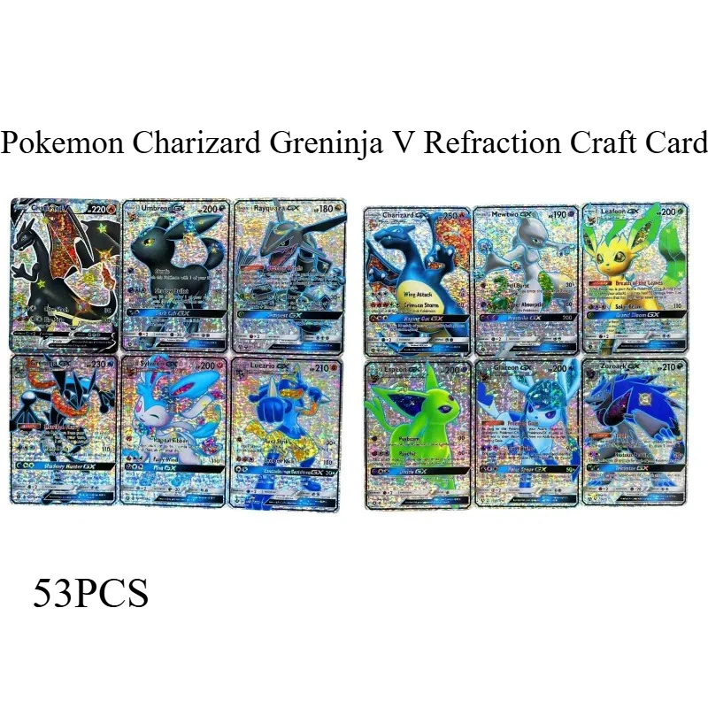 

ГОРЯЧИЕ 53 шт. Pokemon Charizard Greninja V преломление ремесленные карты репродукция голографическая коллекция подарок для фанатов TCG мультфильм аниме