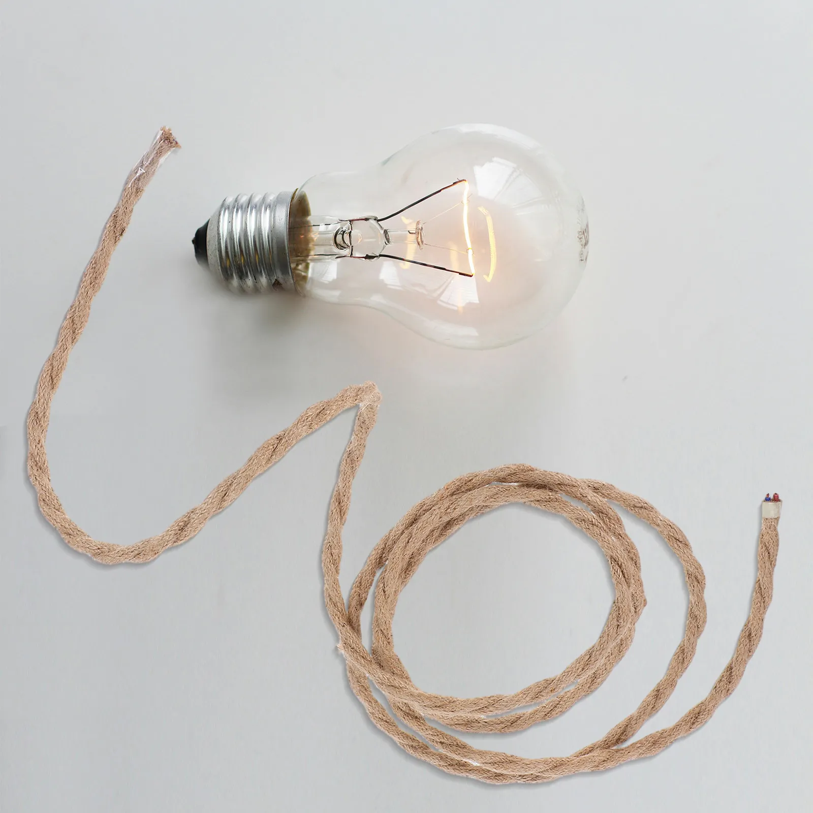 Retro Twisted Hemp Braided Lamp Cord with Copper Core for Pendant Lights, Living Room & Dining Room Decor