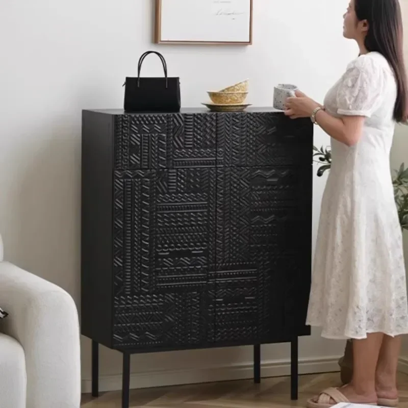 

Modern Style Shoe Cabinet Retro Solid Wood Carved Medieval Light Luxury Household Porch Storage Wall Livingroom Side The Living