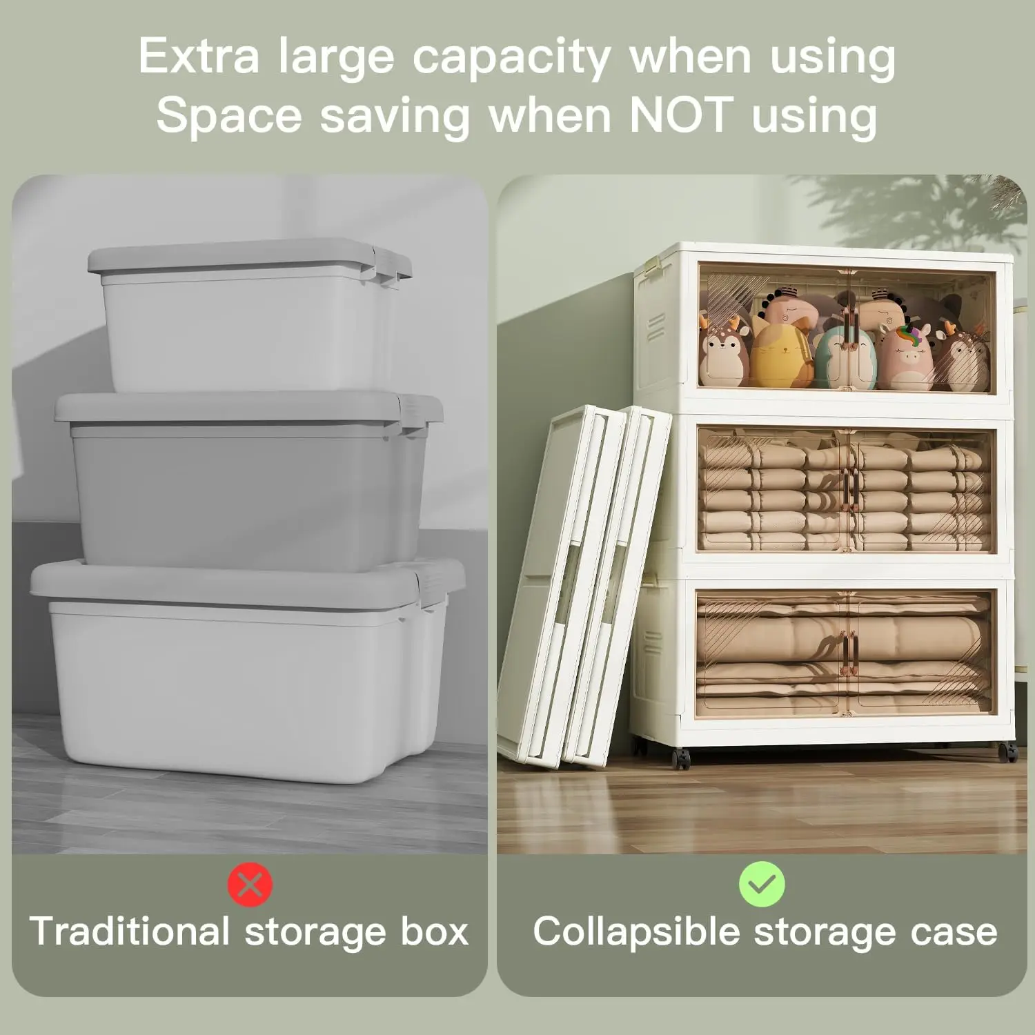 Storage Bins with Lid, 36 Gal Extra Large Collapsible Storage Bins, 3 Packs Storage Bins with Wheels,Closet Organizers