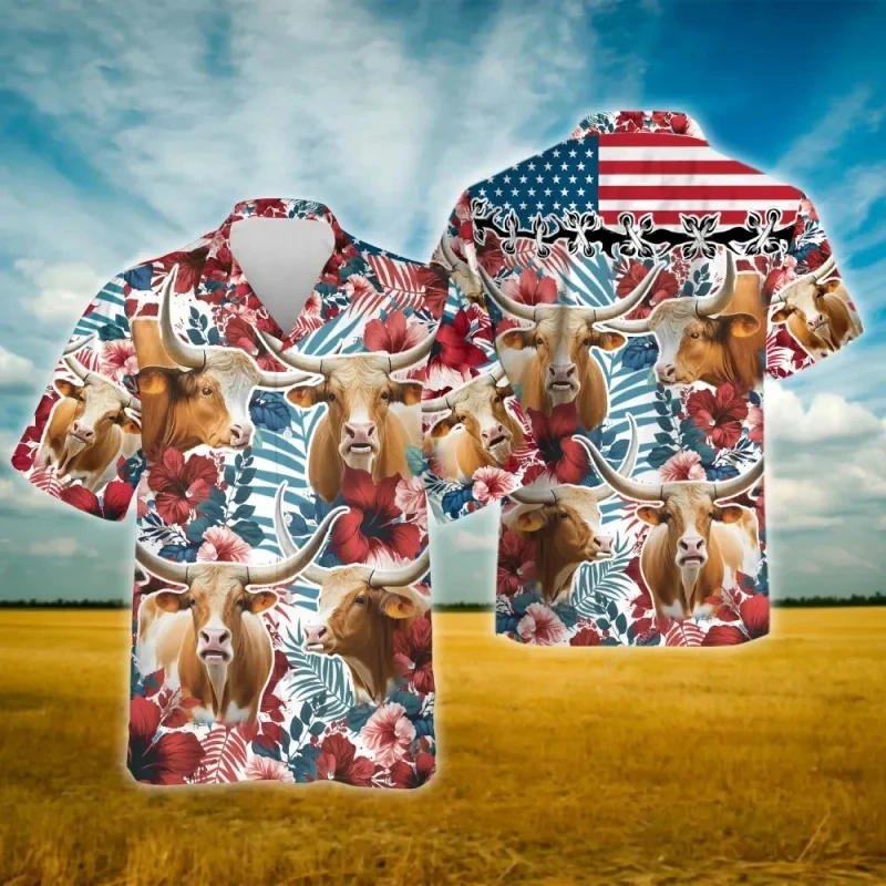 Camisa havaiana masculina de vaca impressão 3D, top de grande dimensão animal padrão, streetwear casual Harajuku, moda