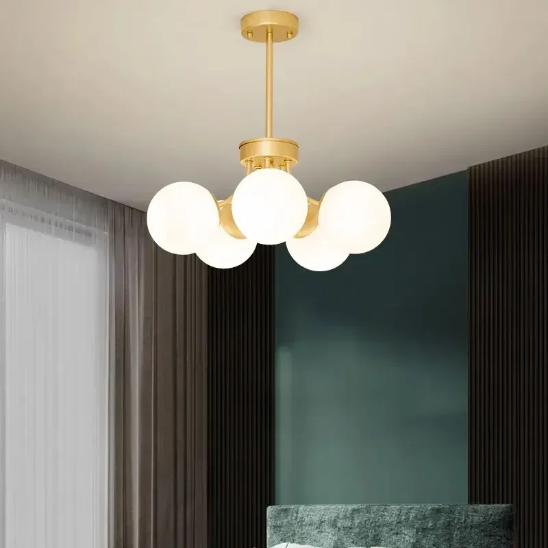 Nordic Glass Ball LED Chandelier for Living Dining Room Food Tables Bedroom Pendant Lights Home Decor Hanging Light Fixture