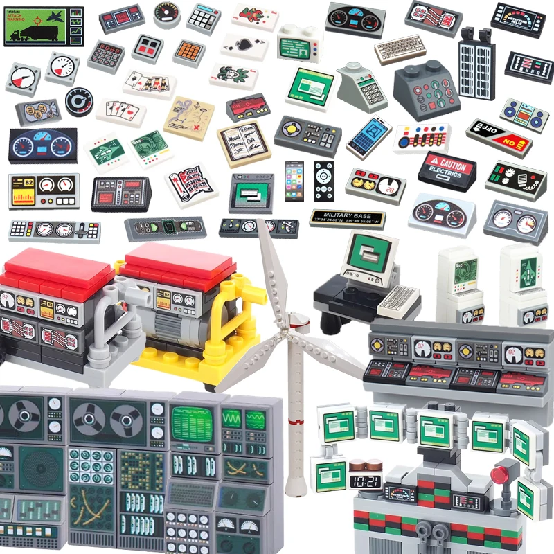 Figuras de impresión de ciudad, accesorios, bloques de construcción, centro de Control de ordenador, Radar de Audio, teclado, modelo de teléfono móvil, Mini juguete de ladrillo