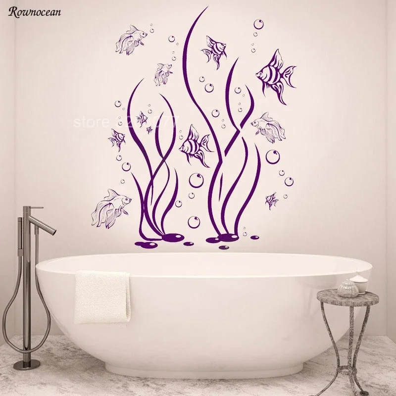 

The Underwater World Seaweed Fish Bubbles Vinyl Art Interior Home Decoration Bathroom Wall Stickers Self-adhesive Murals B-09