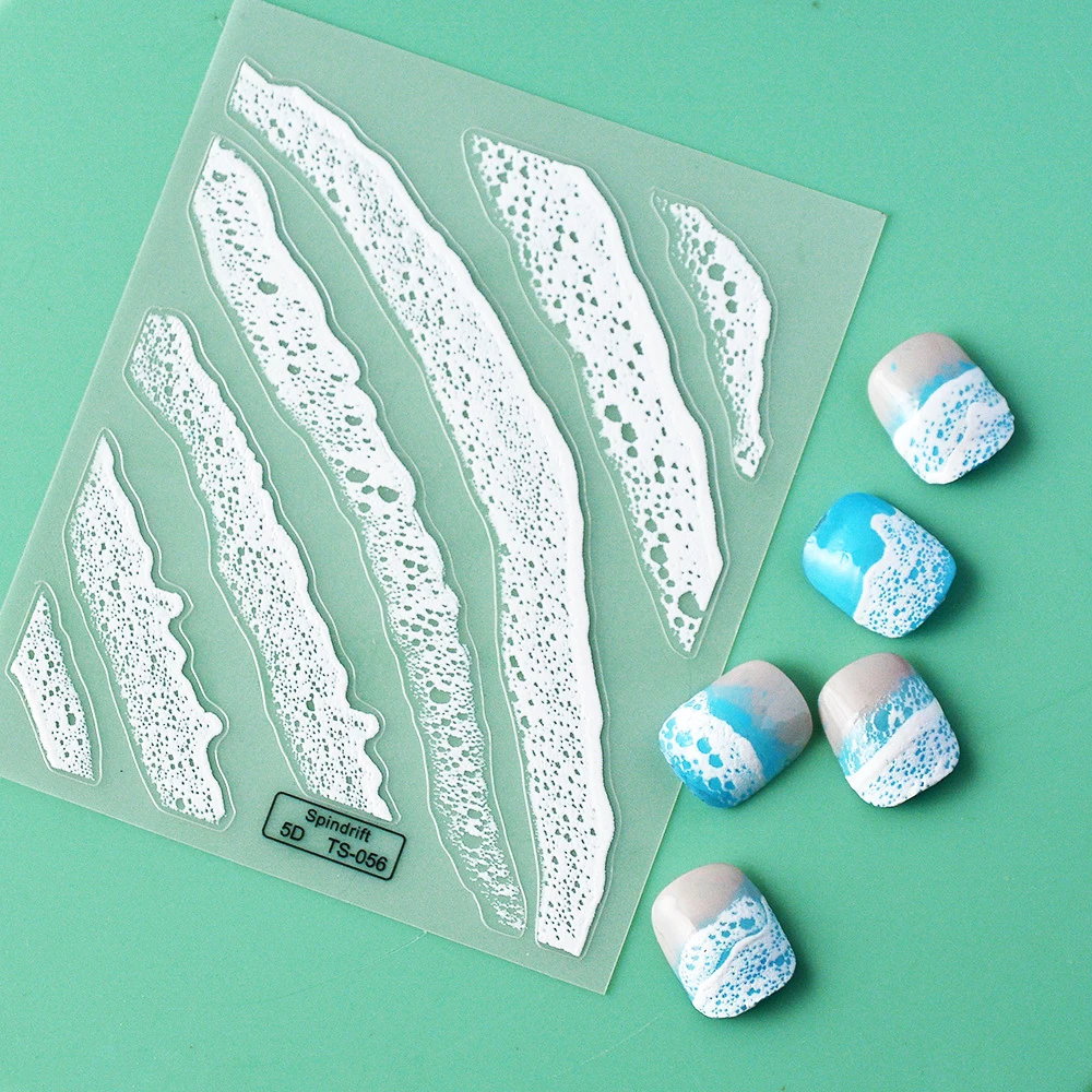 Sea Waves Beach Soft Embossed Relief 5D Nail Art Sticker Decoration Summer Jellyfish 3D Manicure Phone Decal Girl Bikini Mermaid