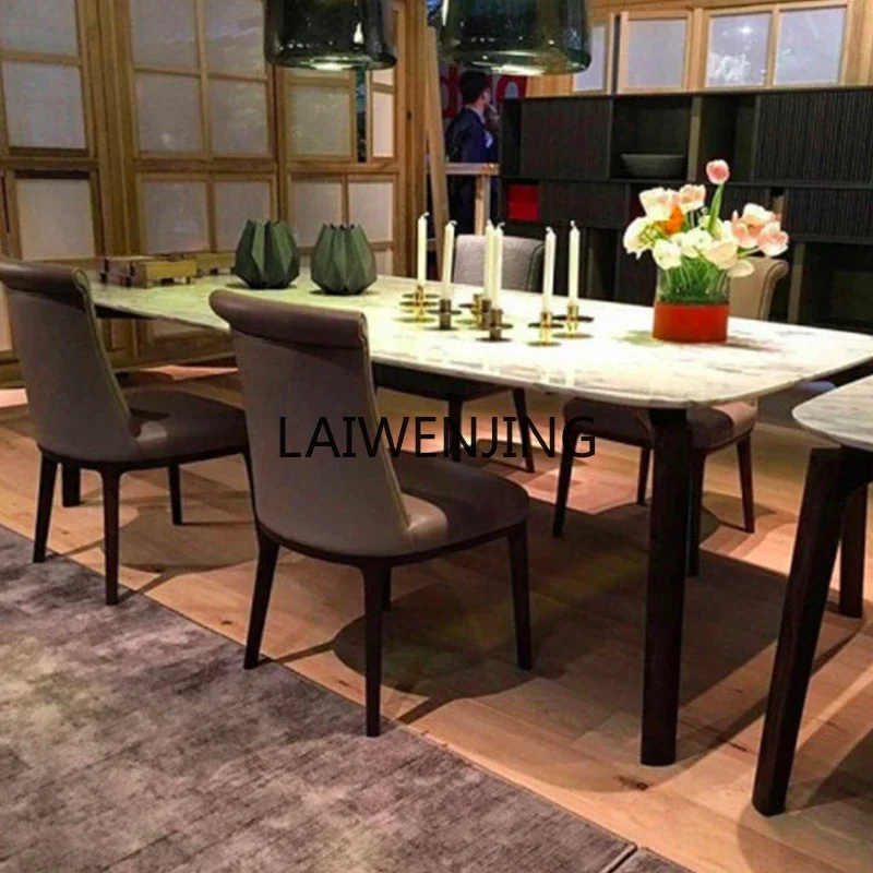 MJY marble dining table household round edge black walnut all solid wood new Chinese square table