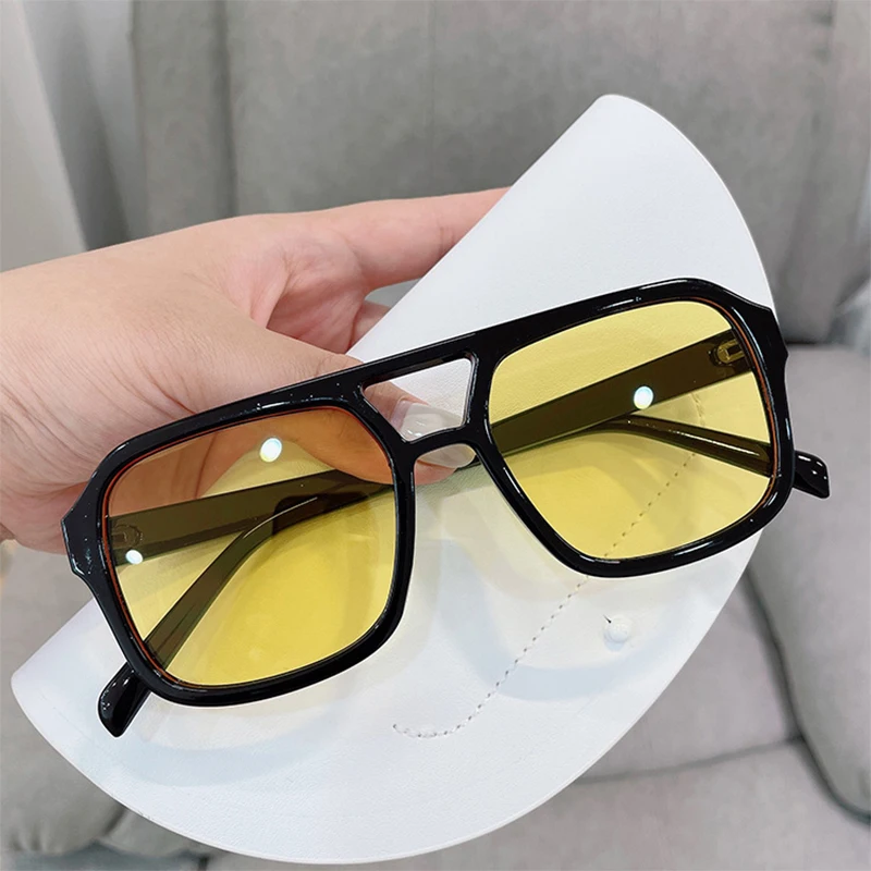 Popularity Vintage Style Yellow Women\'s Sunglasses New Trendy Pilot Sunglasses Men Oversized Square Candy Color Eyewears UV400