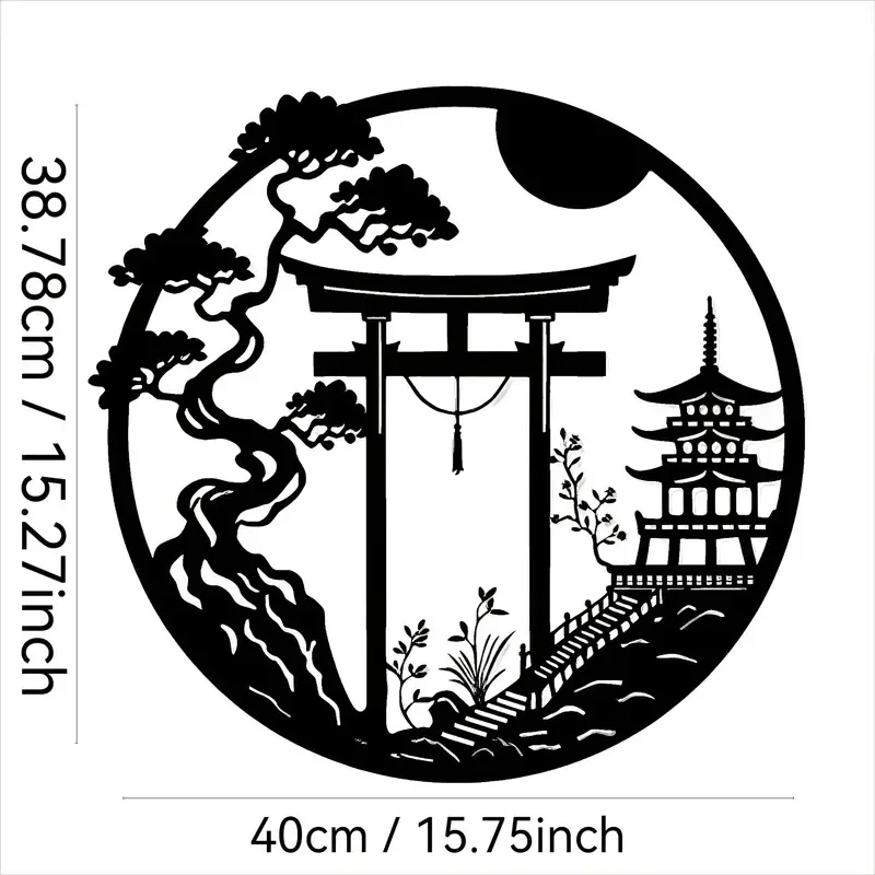 Elegant Japanese Bird & Torii Gate Metal Wall Art Modern Home Office Decor Easy-to-Hang Sparrow Door Sculpture Fashion New