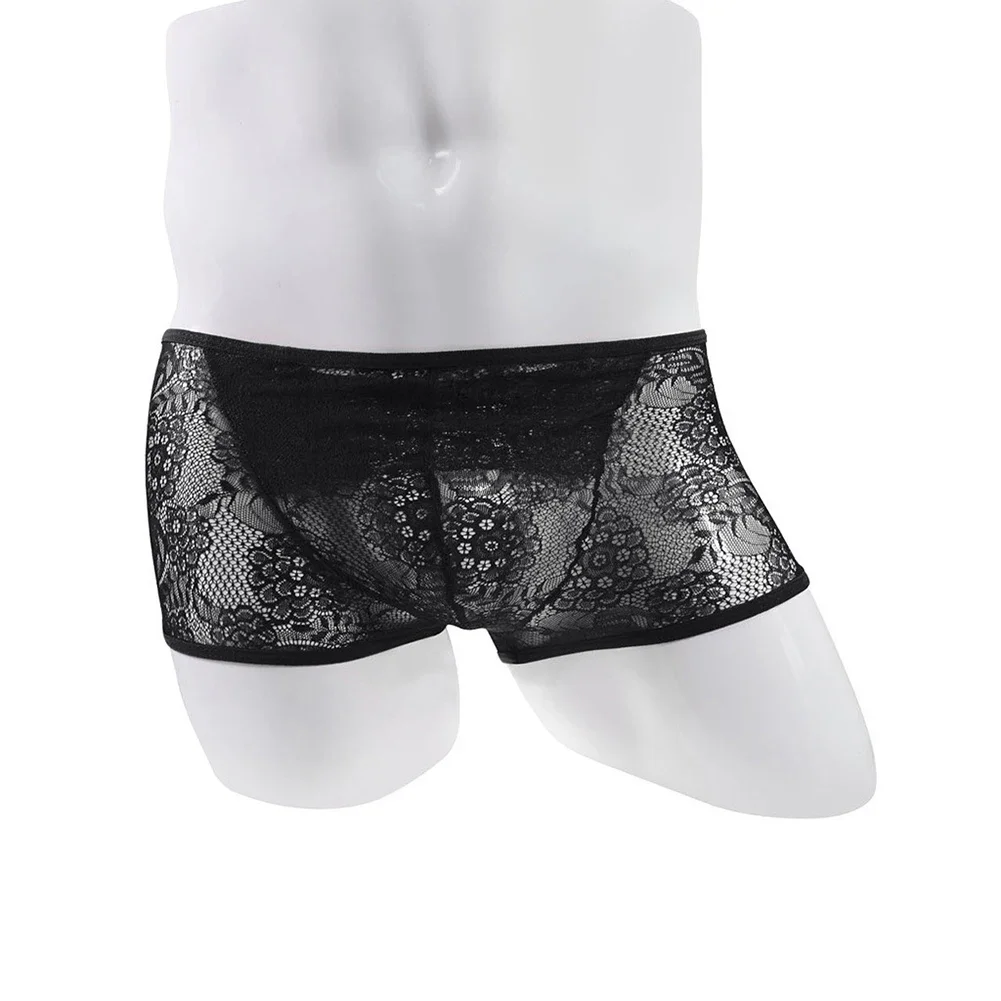 Mens Lace Sheer Briefs Seamless See-Through Panties Sleepwear Pouch Underwear Trunks See Through Underpants Erotic Lingeri