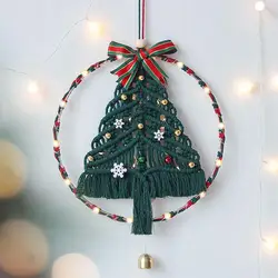 Macrame Christmas Tree Wall Hanging Tapestry Tassels Bells Snowflake Handwoven Boho Decoration Decor For Living Room Kids Gift
