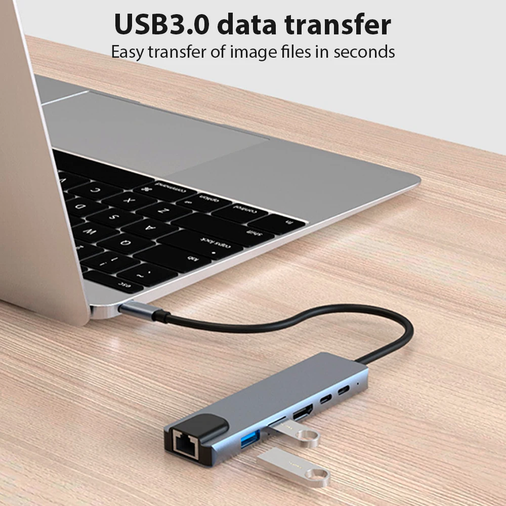 HUB USB Type C 3.0 محول يدعم 65 واط عكس شحن محطة إرساء الكمبيوتر المحمول USB C محطة إرساء 6 في 1 HUB Ipad ملحق