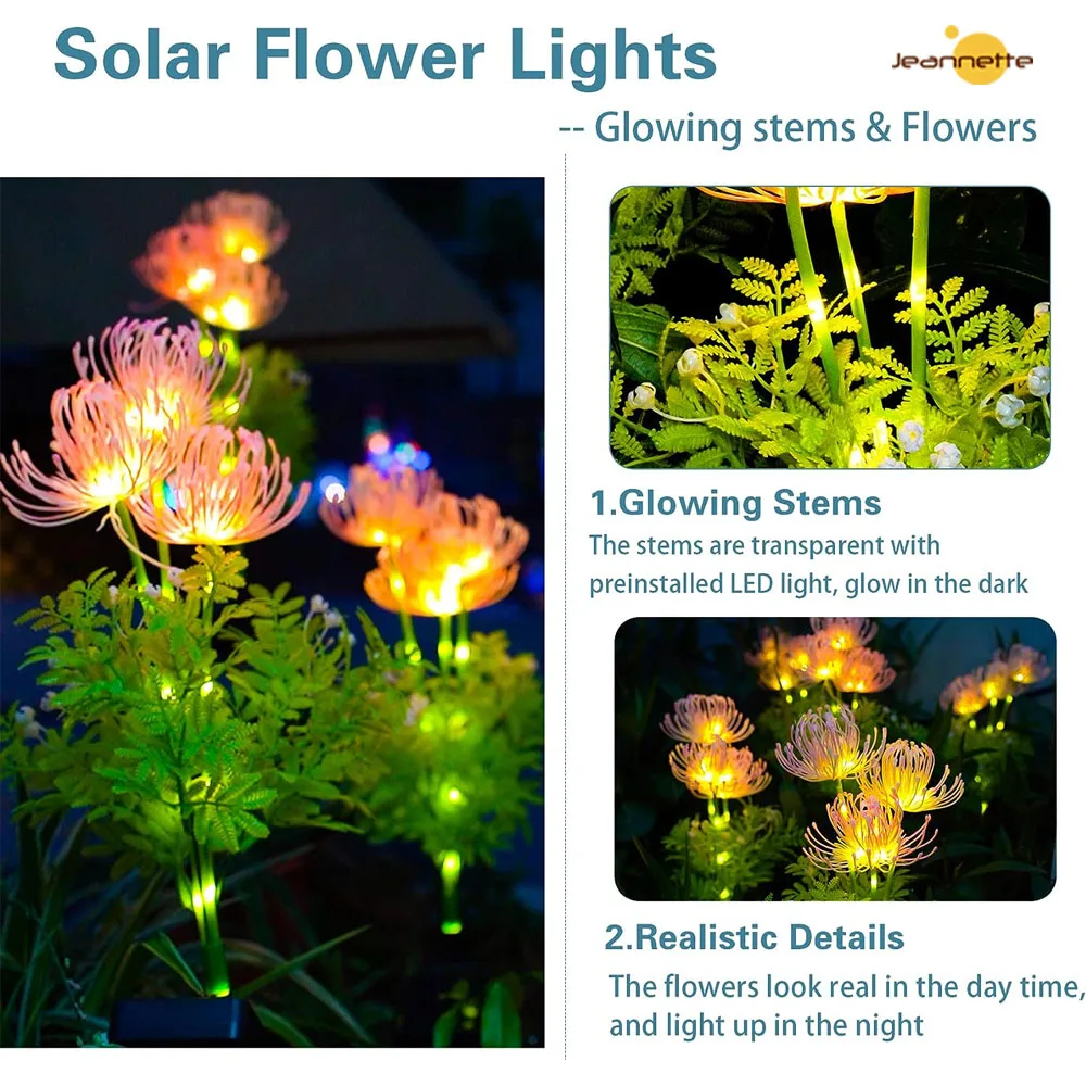 Solar Garden Lights Solar Flowers Lights with Glowing Flowers & Stems Solar Outdoor LED Light for Garden Pathway Deck Yard Decor