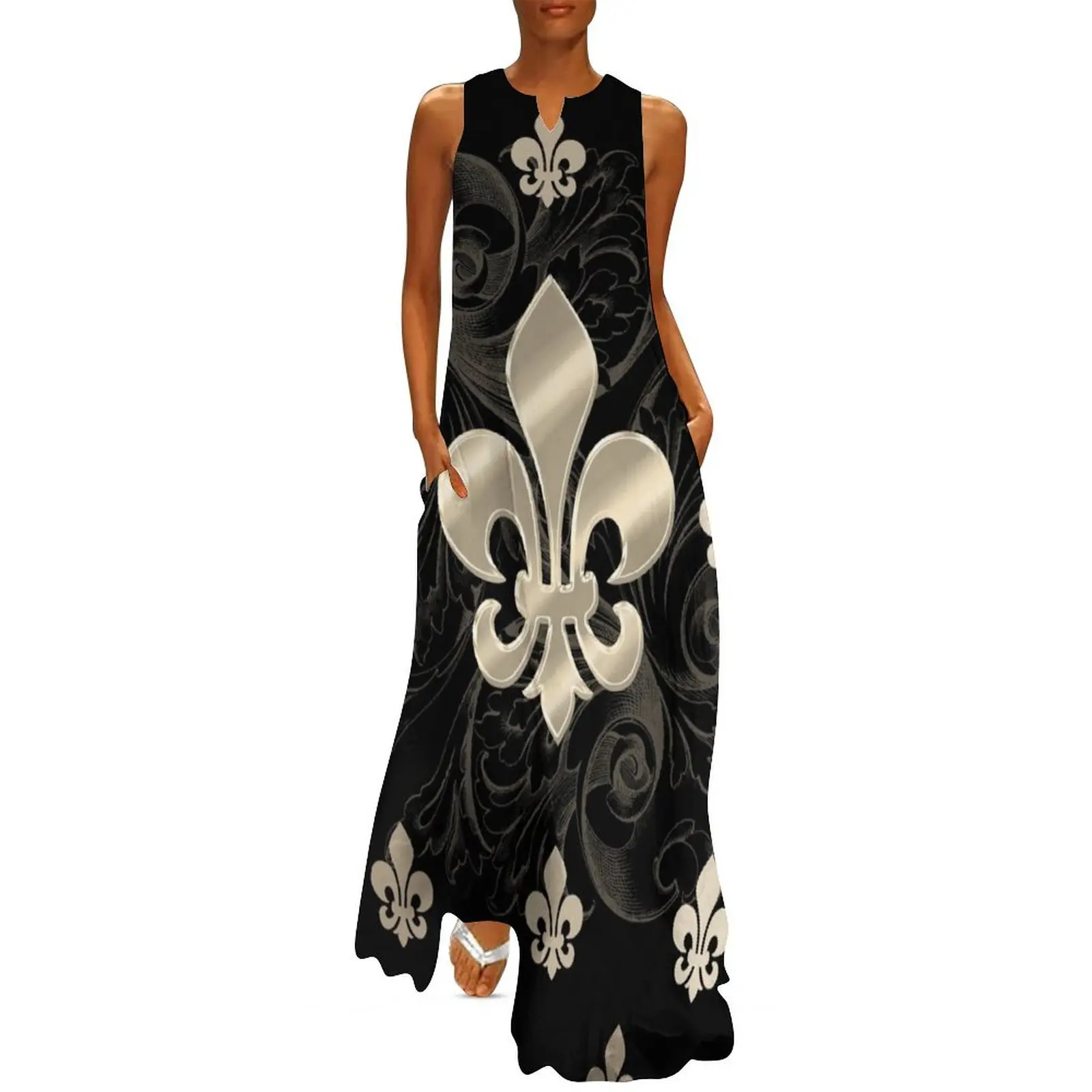 

Fleur de Lys-Black & Gold Long Dress women's fashion dresses summer dresses women 2025 prom dresses 2025 Dress