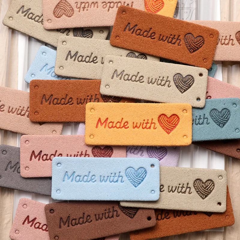 20Pcs PU Leather Tags Made With Love Labels Sewing Craft Hand Made Tags For Clothes Bags Shoes Knitting Tags Lables 5x2CM