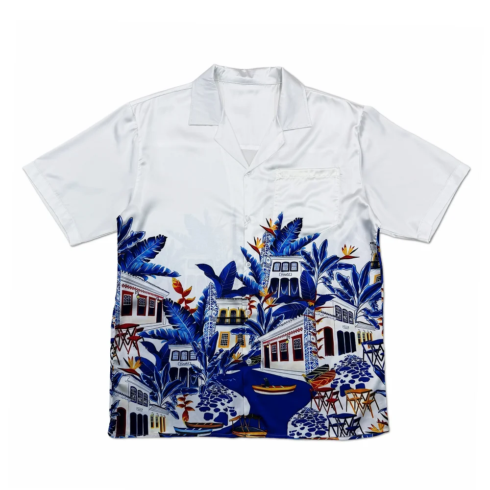 

Рубашка унисекс из сатина с принтом «Голубое дерево», высокое качество, свободный крой, повседневная, для отпуска и пляжа, с коротким рукавом, топ, футболка