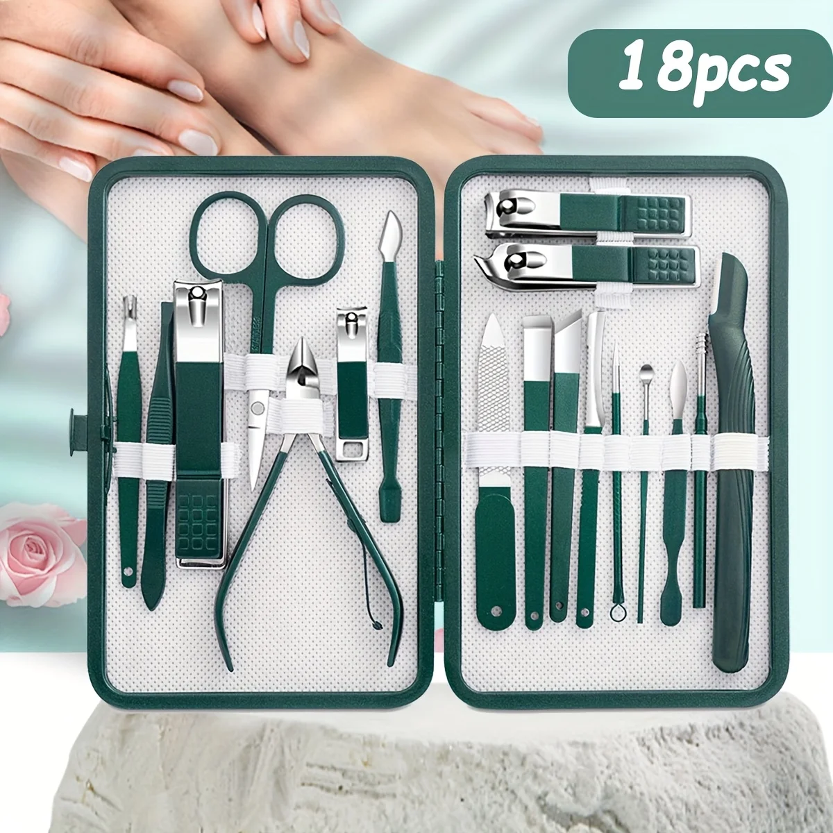 Tagliaunghie e set per pedicure in acciaio inossidabile per unghie verdi e strumenti di bellezza per unghie dei piedi, kit professionale per rifinitura manicure