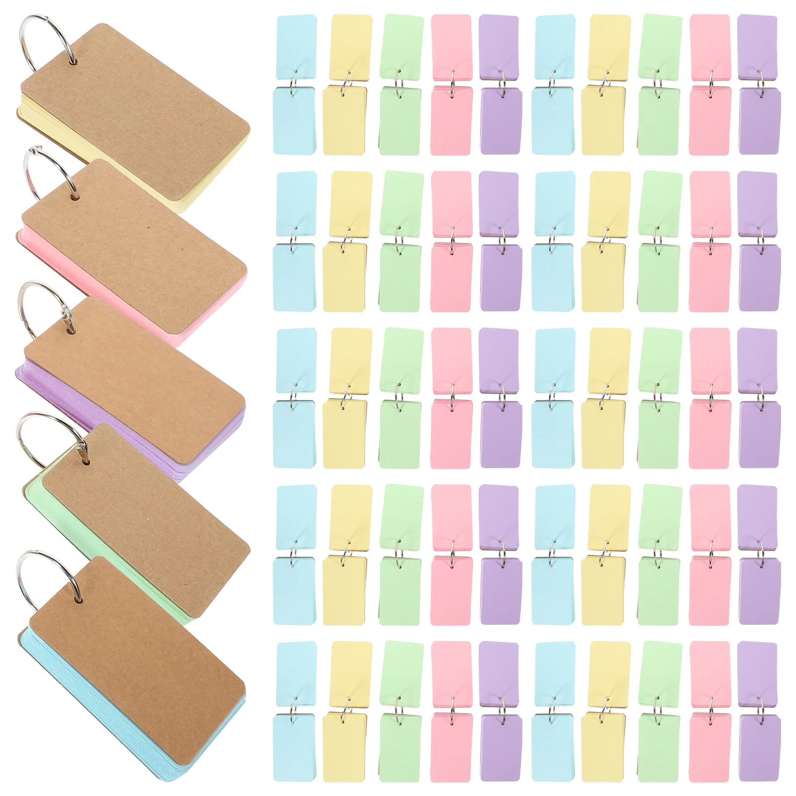5 Books Kraft Paper Blank Cards Flash Cards with Ring Binder for DIY, Study, Notes and Scrapbooking Blank Vocabulary Card
