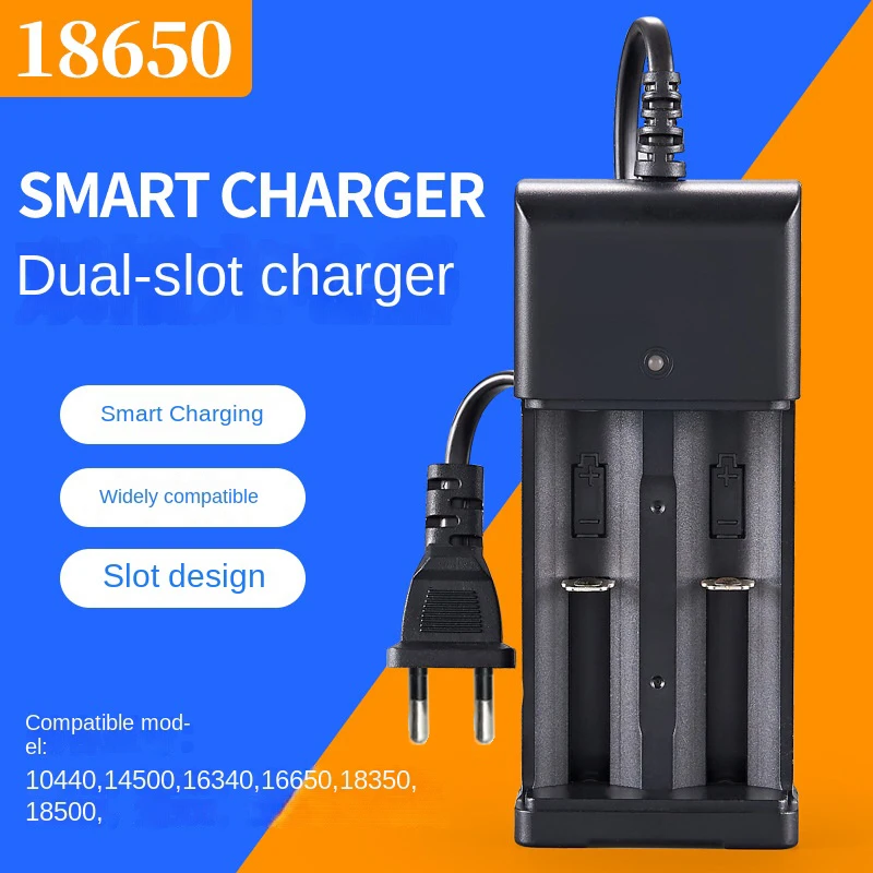 18650 Battery Charger EU Plug 2 Slots Smart Charging Safety Fast Charge 14500 16340 26650 Li-ion Rechargeable Battery AC Charger