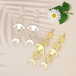 KUGUYS Bohemia Vintage Dangle Earrings Women Moon Flower Eye Long Hollow Carved Silver Gold Color Mirror Retro Acrylic Jewelry