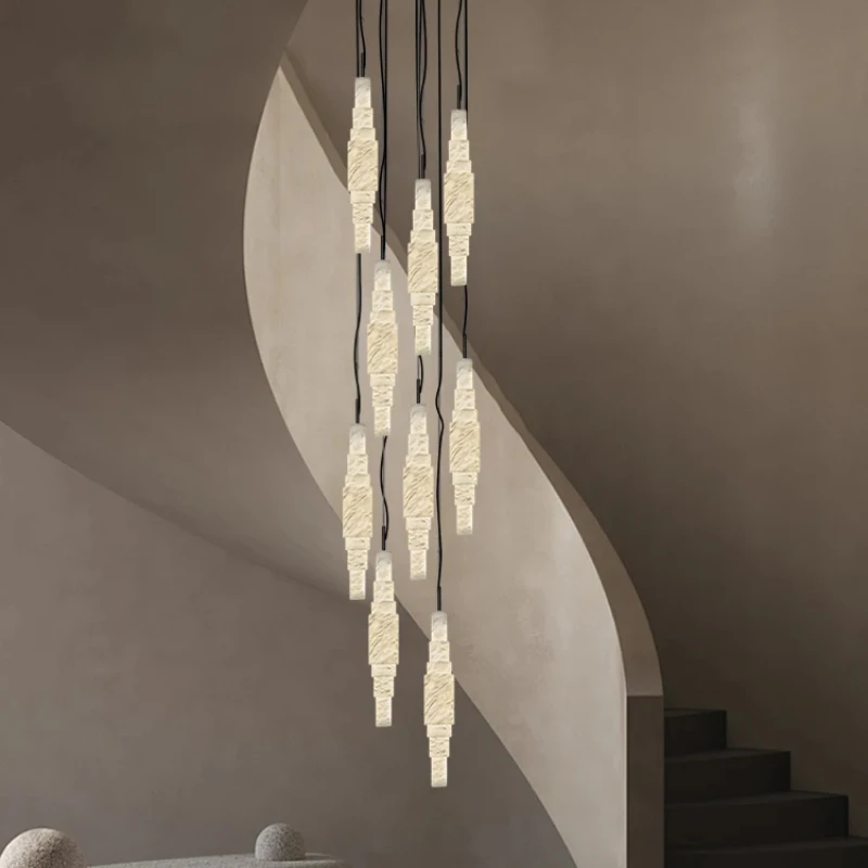 

2025 Modern minimalism Dimmable LED Chandelier Natural Marble Alabaster lustre Pendant Light For Staricare Living Room