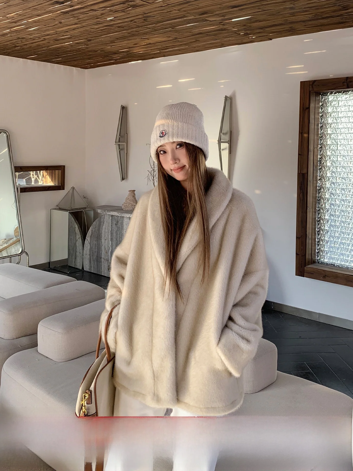 

Korean Sle Soft Plu Jaet Women's Winter Thiened Loose Slimming Coat Warm Polyester Fiber Long Sve Mid-Length