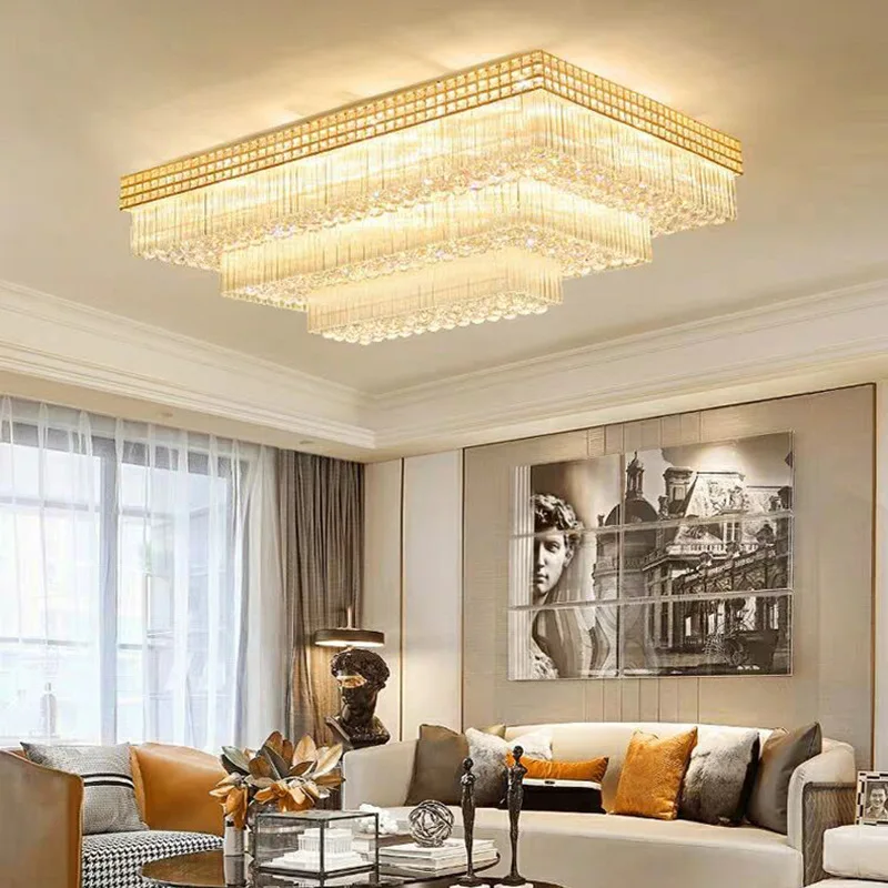 Modern Large Crystal Ceiling Lights for Living Room Lustres LED Gold Silver Ceiling Lamp Luxury Home Decor Lighting Luminaires