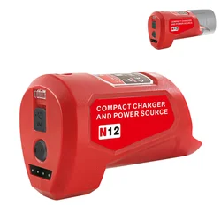 A46T N12 Battery Power Source Adapter for Milwaukee 12V M12 Battery Power Wheel Charger Adapter with 12V DC Port USB2.0 Port