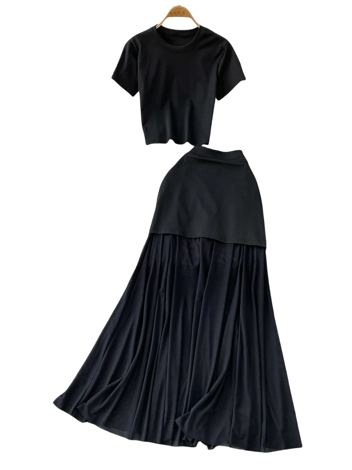 mat Color round Ne ort Sve T-shirt Set Vita alta Dimagrante Me Gonna a pieghe Faionable Due pezzi...