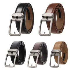 New Men's Brown Leather Belt Hard Metal Alloy Automatic Buckle Trouser Belt 3.5cm Natural Business Boss Belt Male