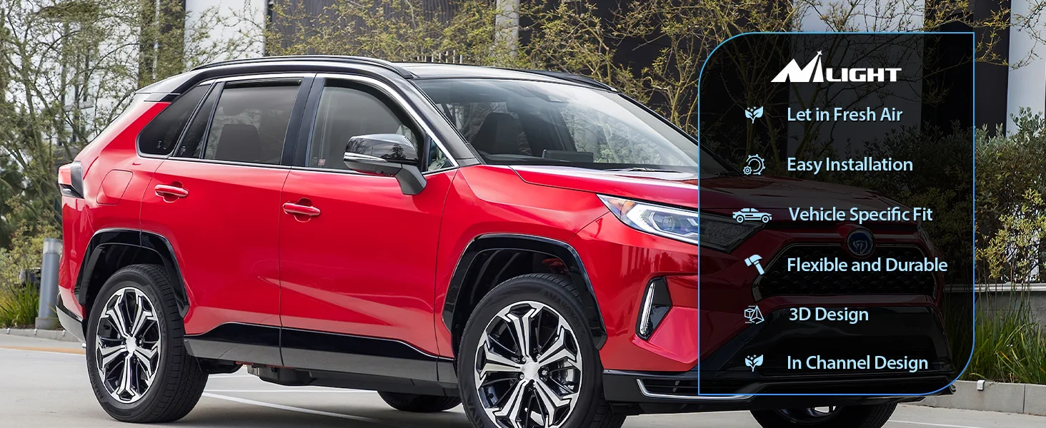 Nilight in Channel Durable Rain Guards for Toyota RAV4 2019 2020 2021 2022 2023 2024 Window Deflectors,Vent Window Visors 4PCS