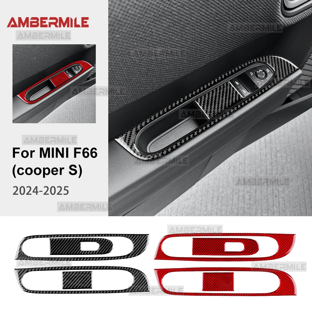 AMBERMILE for Mini Cooper S F66 2024 2025 Car Door Window Lift Switch Frame Interior Soft Carbon Fiber Sticker Panel LHD RHD