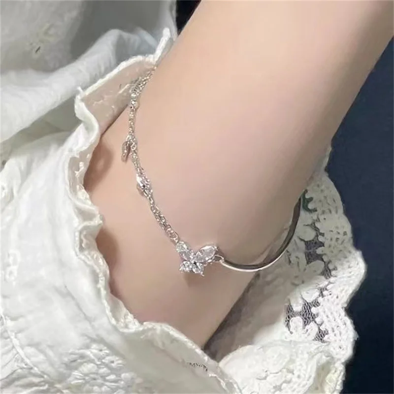 2023 New Fashion Trend Unique Design Elegant Delicate Zircon Double Layer Butterfly Bracelet Women Jewelry Party Premium Gift