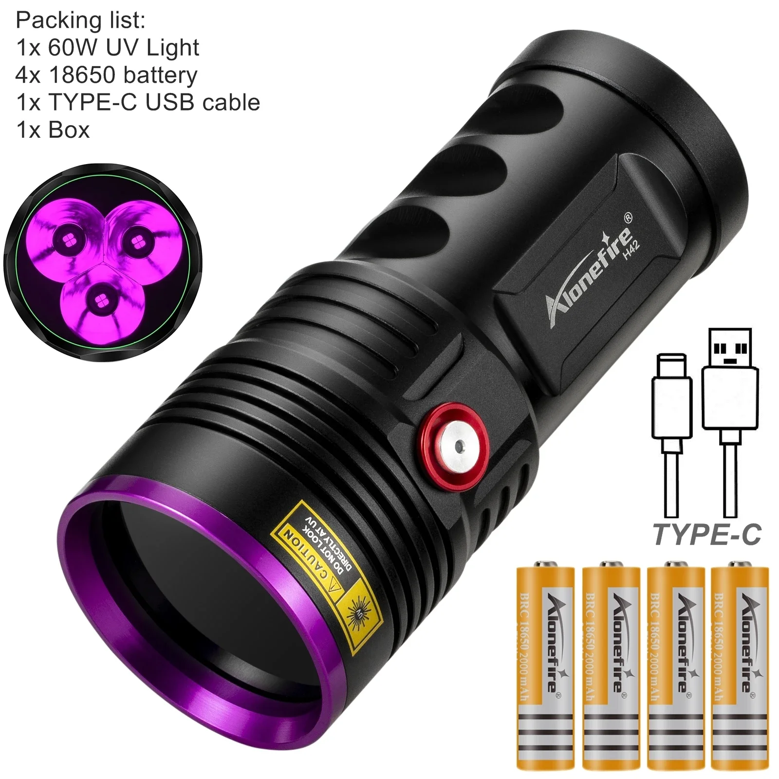 

Alonefire H42 60W UV Flashlight Detector Pet Urine Stains cat tinea Leak Ore Hunting Marker Usb Charging Ultraviolet torch light