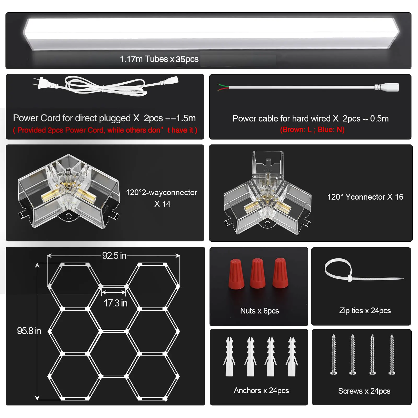 Lumière de garage LED hexagonale: paquet de 35, plus grande taille mis à jour, 30720LM 256W 6500K, plafonnier de magasin LED de détail de voiture super lumineux pour