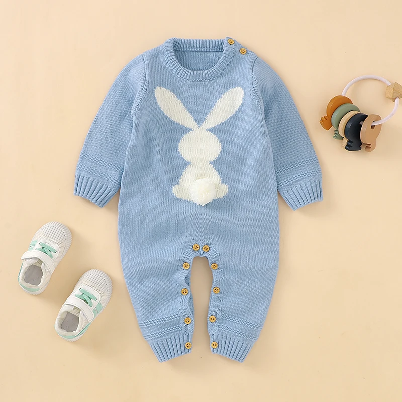 Baby Romper Knitted Infant Boys Girls Jumpsuit Long Sleeve Autumn Newborn Children Clothing Easter Cute Cartoon Rabbits Overalls